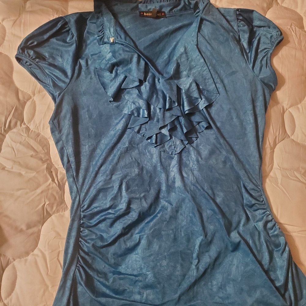 Satin ruffle v neck blouse